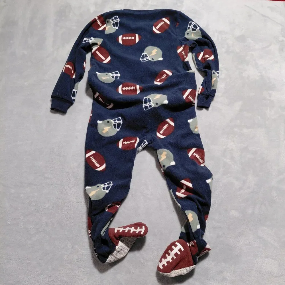 Carter's Footed Fleece Pajama Football Toddler Size 4T EUC